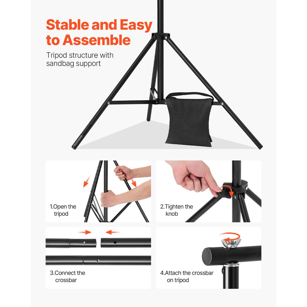 Backdrop Stand, 298 x 300 cm Adjustable Photo Backdrop Stand Kit, Portable Background Backdrop Stand with 4 Crossbars, Heavy Duty Projector Screen Stand, for Wedding, Photo Video Studio & Party