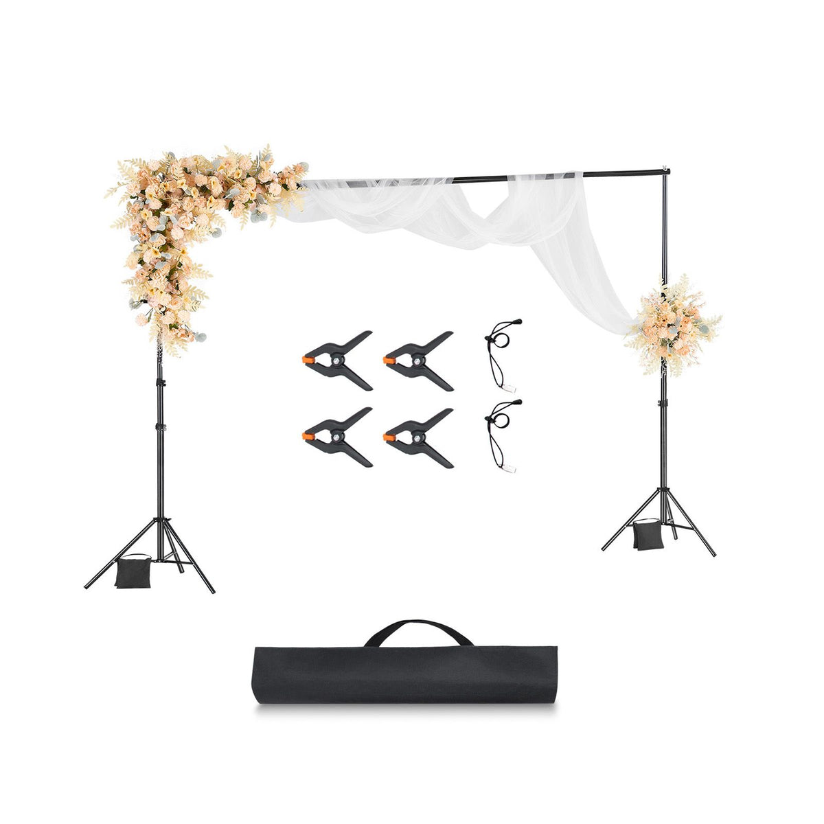 Backdrop Stand, 298 x 300 cm Adjustable Photo Backdrop Stand Kit, Portable Background Backdrop Stand with 4 Crossbars, Heavy Duty Projector Screen Stand, for Wedding, Photo Video Studio & Party