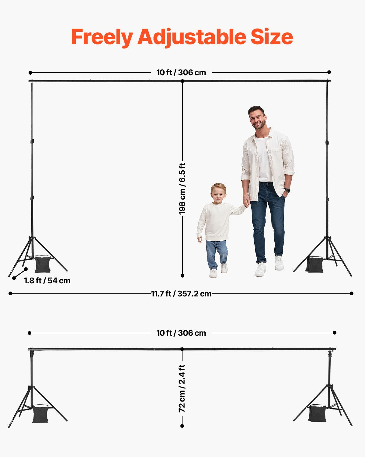 Camera Accessories: VEVOR Backdrop Stand, 198 x 300 cm Adjustable Photo Backdrop Stand Kit, Portable Background Backdrop Stand with 5 Crossbars, Heavy Duty Projector Screen Stand, for Wedding, Photo Video Studio & Party