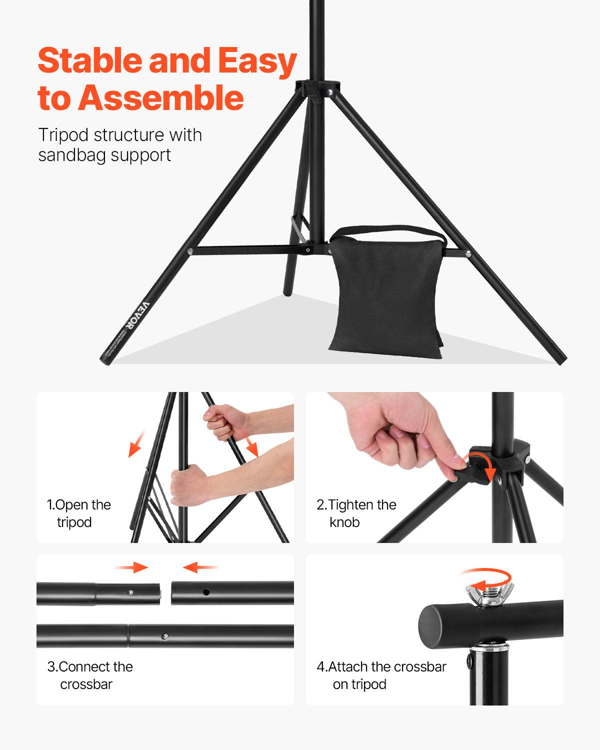 Camera Accessories: VEVOR Backdrop Stand, 198 x 300 cm Adjustable Photo Backdrop Stand Kit, Portable Background Backdrop Stand with 5 Crossbars, Heavy Duty Projector Screen Stand, for Wedding, Photo Video Studio & Party