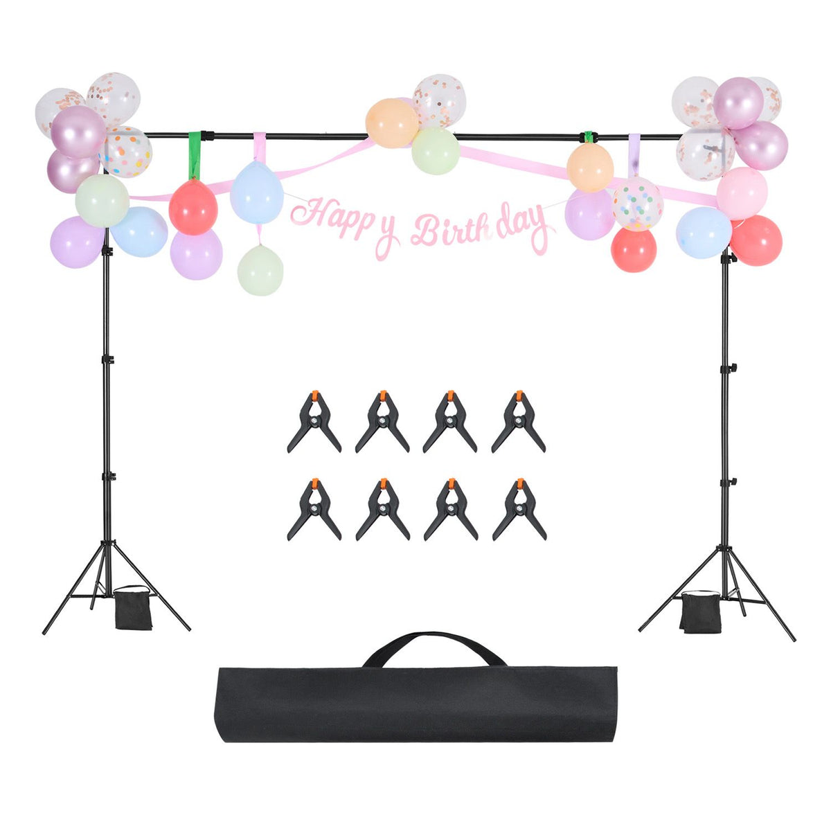 Backdrop Stand, 213 x 300 cm Adjustable Photo Backdrop Stand Kit, Portable Background Backdrop Stand with 3 Crossbars, Heavy Duty Projector Screen Stand, for Wedding, Photo Video Studio & Party