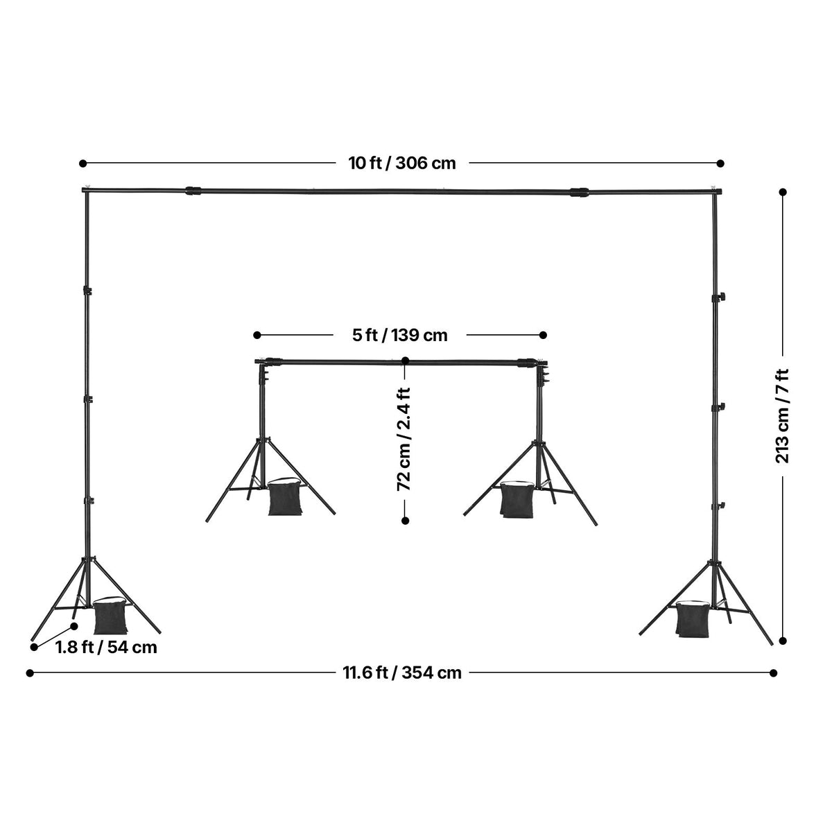 Backdrop Stand, 213 x 300 cm Adjustable Photo Backdrop Stand Kit, Portable Background Backdrop Stand with 3 Crossbars, Heavy Duty Projector Screen Stand, for Wedding, Photo Video Studio & Party
