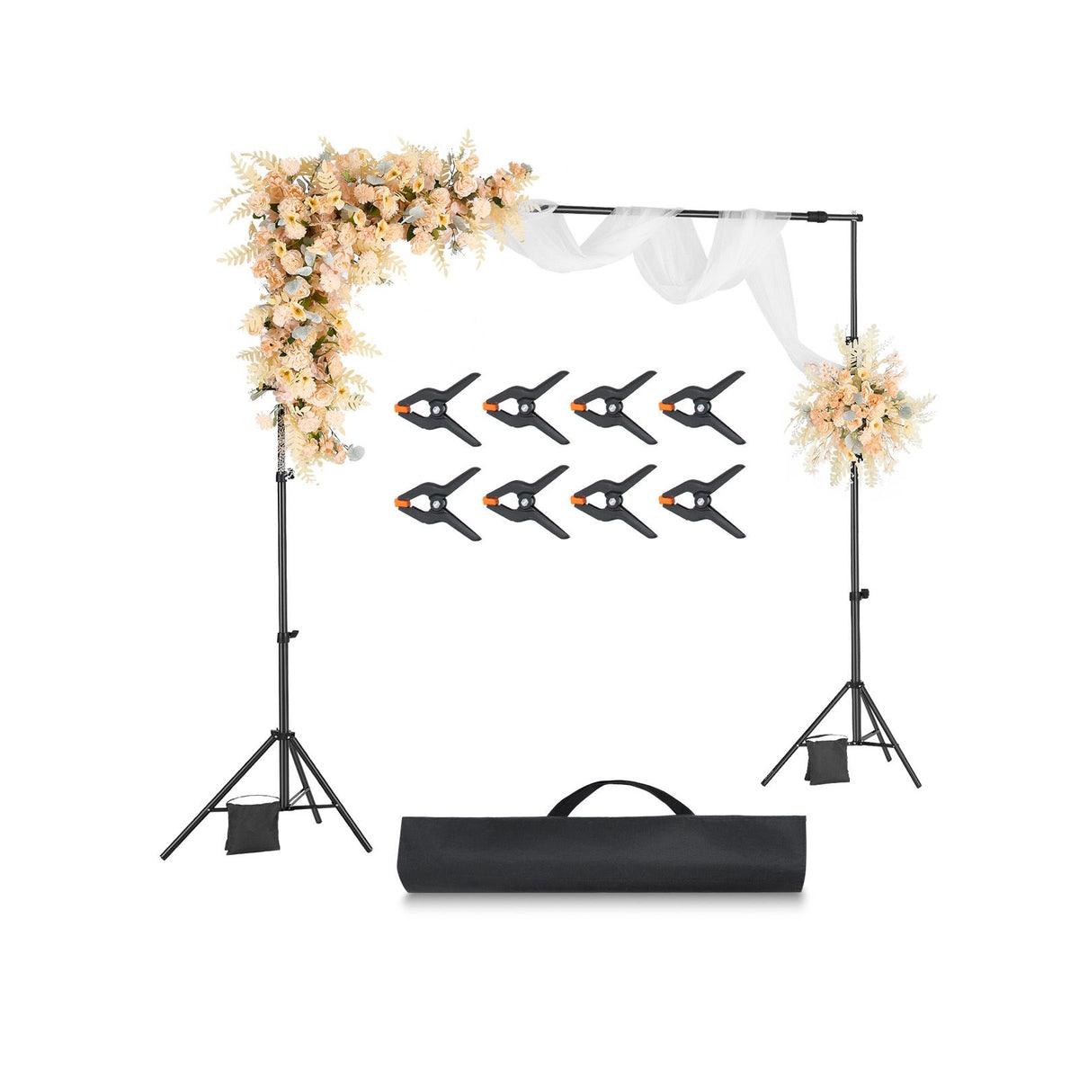 Backdrop Stand, 213 x 300 cm Adjustable Photo Backdrop Stand Kit, Portable Background Backdrop Stand with 3 Crossbars, Heavy Duty Projector Screen Stand, for Wedding, Photo Video Studio & Party