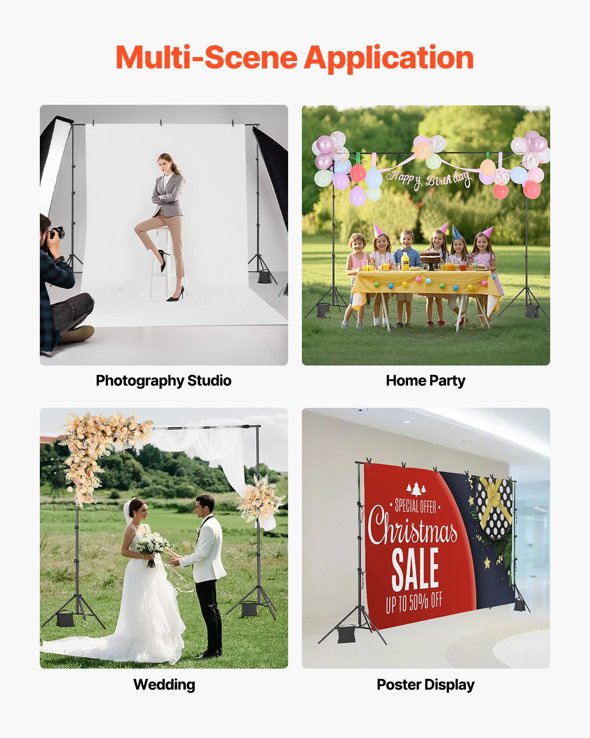 Camera Accessories: VEVOR Backdrop Stand Background Stand Kit with 2 Tripod for Party & Photo Studio