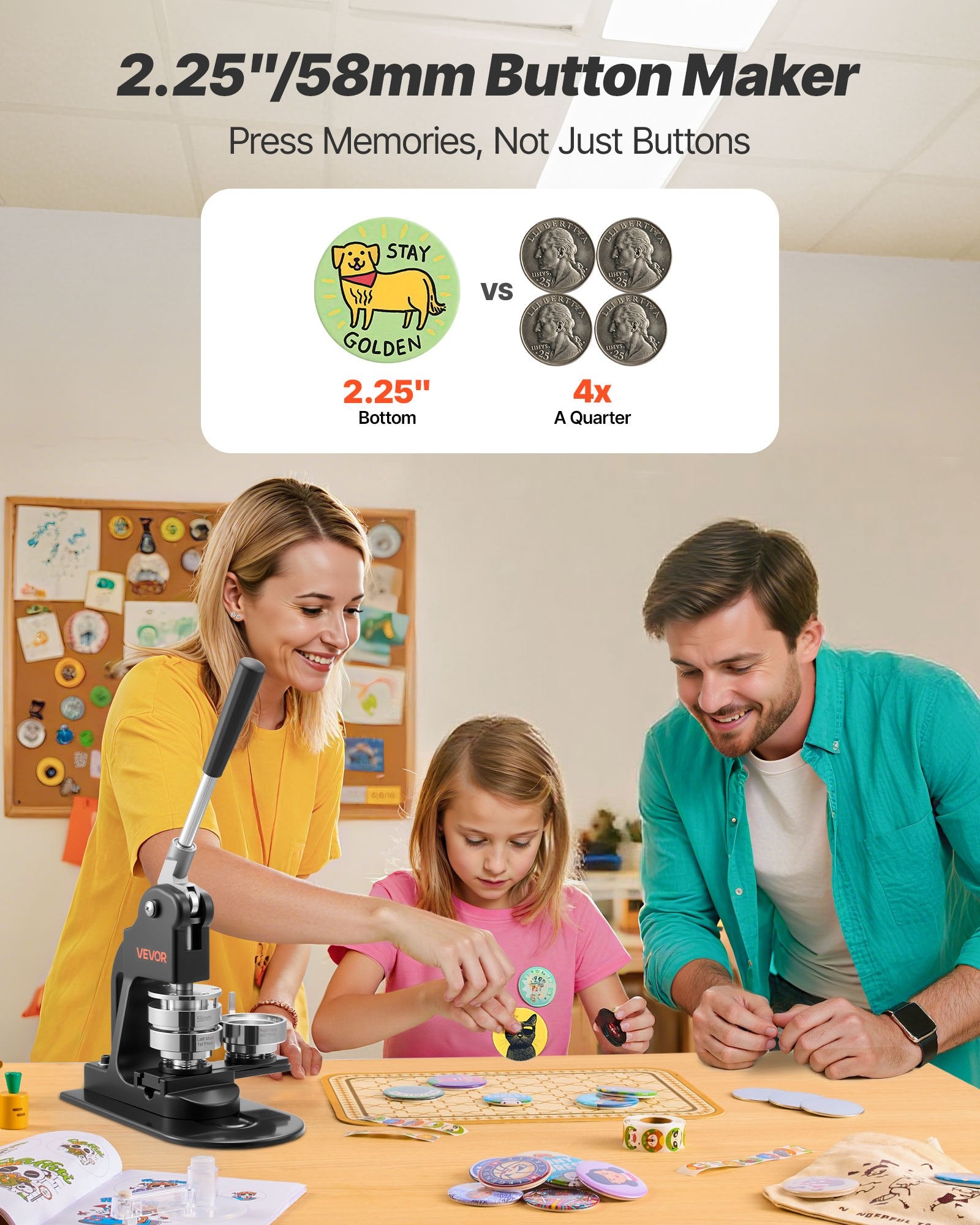 Fishing Tackle: VEVOR Button Maker Machine, 58 mm, Pin Maker Machine with 500pcs Button Parts, Circle Cutter, Hex Wrenches and Magic Book, Ergonomic Handle, for DIY Badges, Personalized Pins and Key Chains, Black
