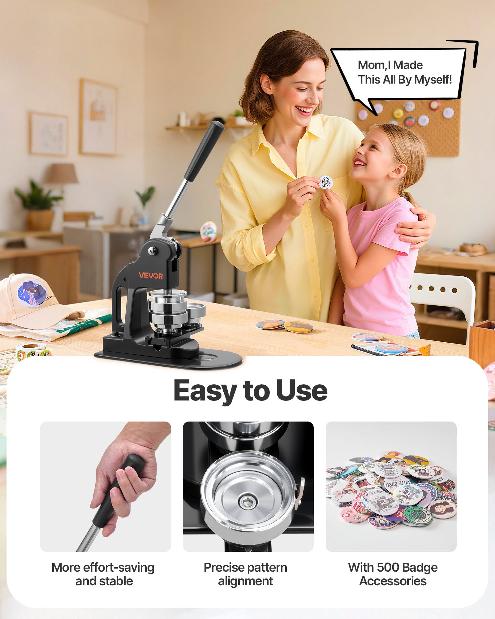 Fishing Tackle: VEVOR Button Maker Machine, 58 mm, Pin Maker Machine with 500pcs Button Parts, Circle Cutter, Hex Wrenches and Magic Book, Ergonomic Handle, for DIY Badges, Personalized Pins and Key Chains, Black