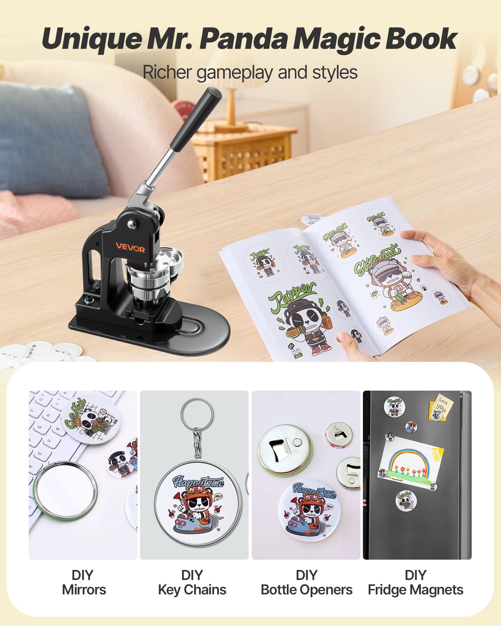 Fishing Tackle: VEVOR Button Maker Machine, 58 mm, Pin Maker Machine with 500pcs Button Parts, Circle Cutter, Hex Wrenches and Magic Book, Ergonomic Handle, for DIY Badges, Personalized Pins and Key Chains, Black
