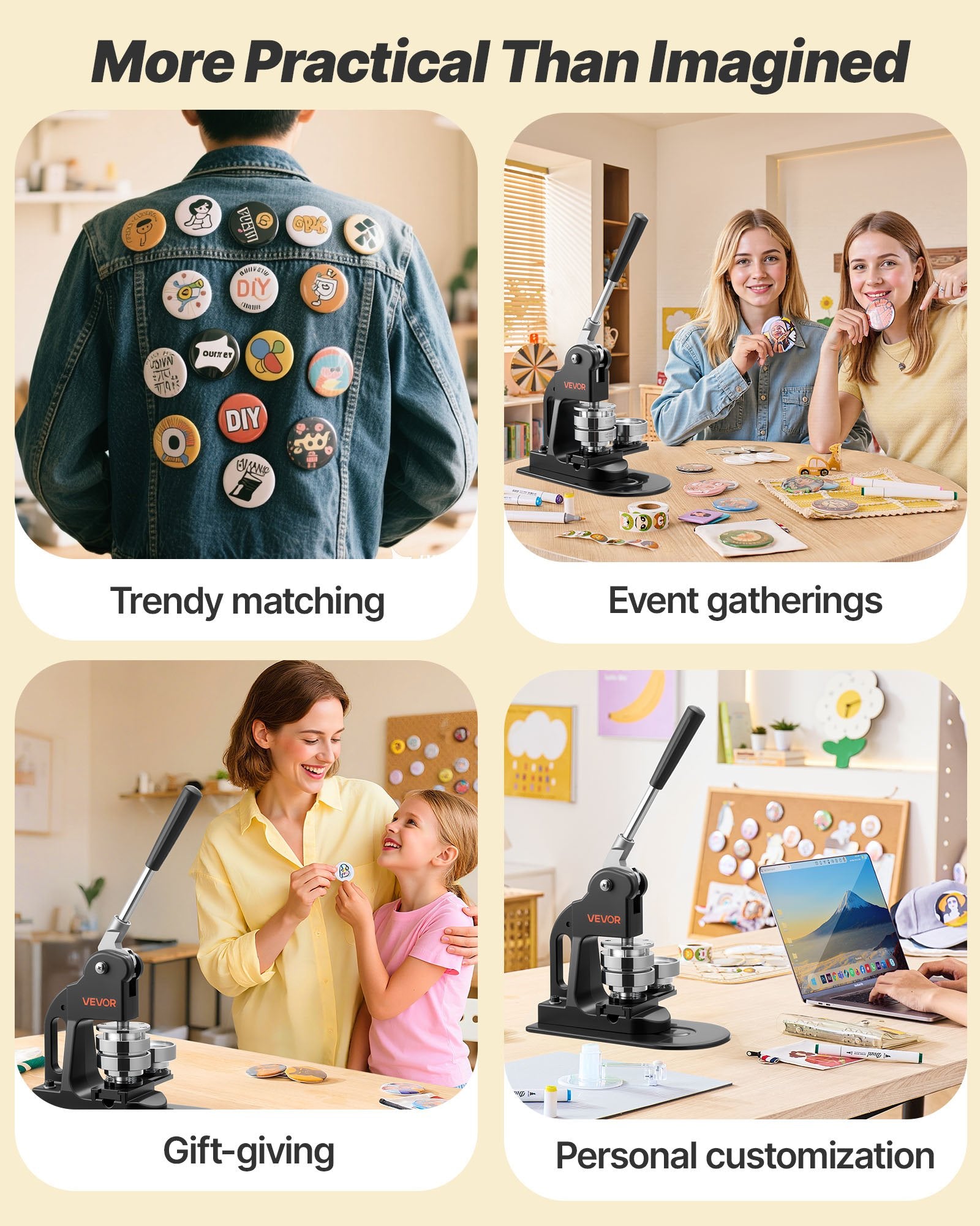 Fishing Tackle: VEVOR Button Maker Machine, 58 mm, Pin Maker Machine with 500pcs Button Parts, Circle Cutter, Hex Wrenches and Magic Book, Ergonomic Handle, for DIY Badges, Personalized Pins and Key Chains, Black
