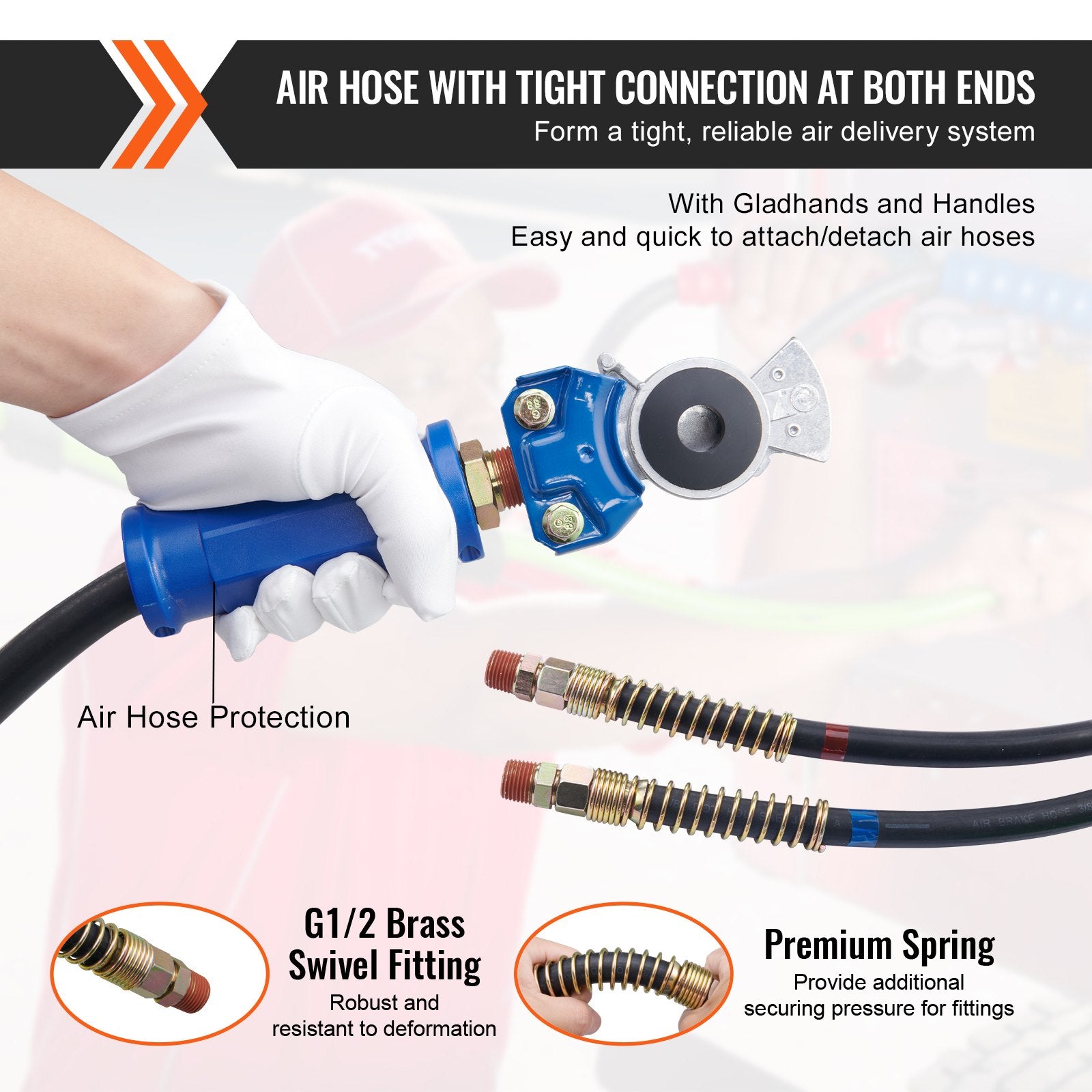 Automotive Repair & Speciality Tools: VEVOR 12FT Semi Truck Air Lines Kit with 2PCS Glad Hands, 3-in-1 Air Hoses & 7 Way ABS Electric Power Line, with 2PCS Gladhand Handles, 4PCS Seals and Tender Spring Kit for Semi Truck Trailer Tractor