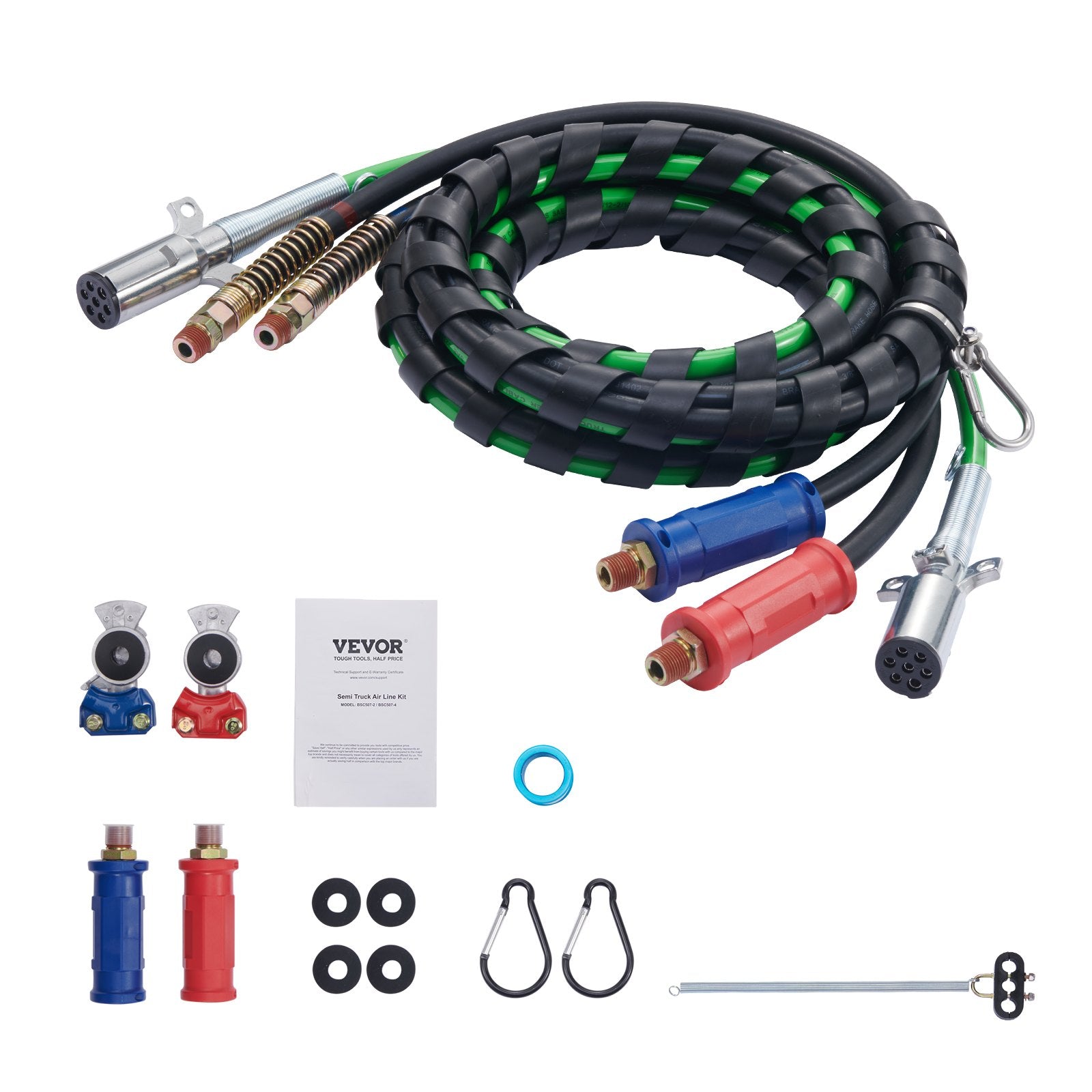 Automotive Repair & Speciality Tools: VEVOR 12FT Semi Truck Air Lines Kit with 2PCS Glad Hands, 3-in-1 Air Hoses & 7 Way ABS Electric Power Line, with 2PCS Gladhand Handles, 4PCS Seals and Tender Spring Kit for Semi Truck Trailer Tractor