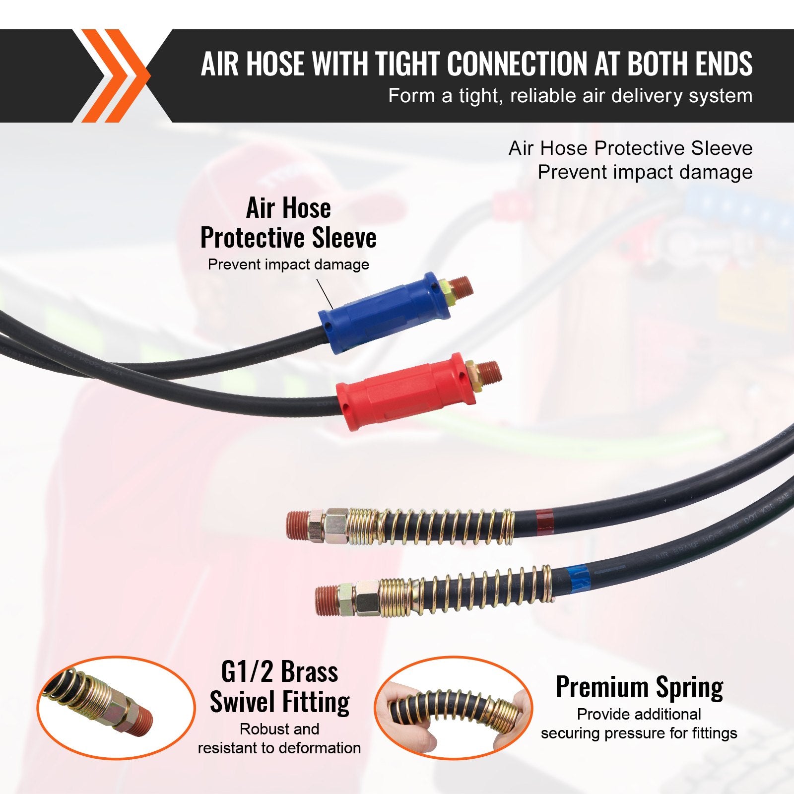 15FT Semi Truck Air Lines Kit, 3-in-1 Air Hoses & ABS Power Line for Semi Truck Trailer Tractor, 7-Way Plug Electrical Cord Cable and Rubber Air Lines Hose Assembly Kit with Hook & Teflon Tape
