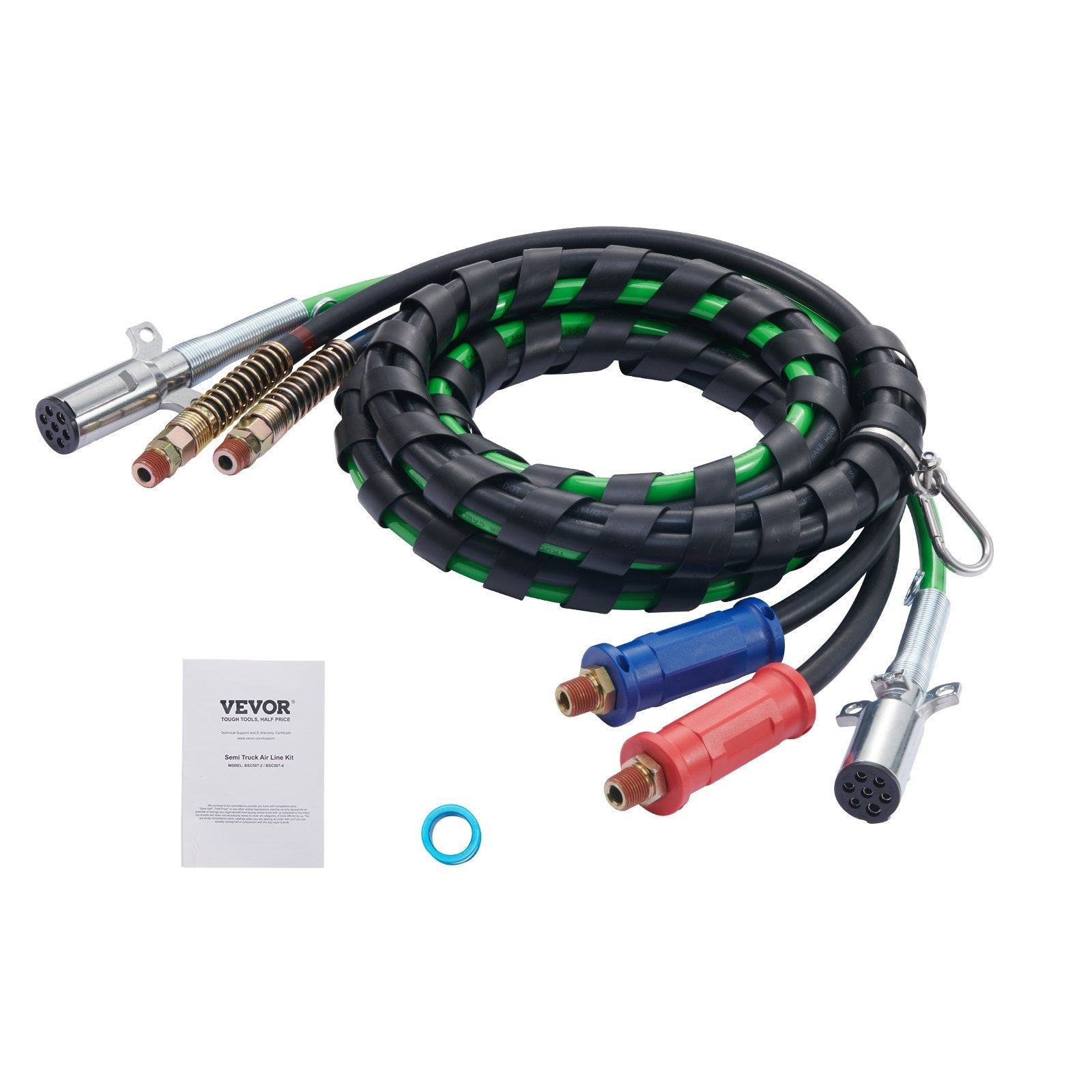 15FT Semi Truck Air Lines Kit, 3-in-1 Air Hoses & ABS Power Line for Semi Truck Trailer Tractor, 7-Way Plug Electrical Cord Cable and Rubber Air Lines Hose Assembly Kit with Hook & Teflon Tape