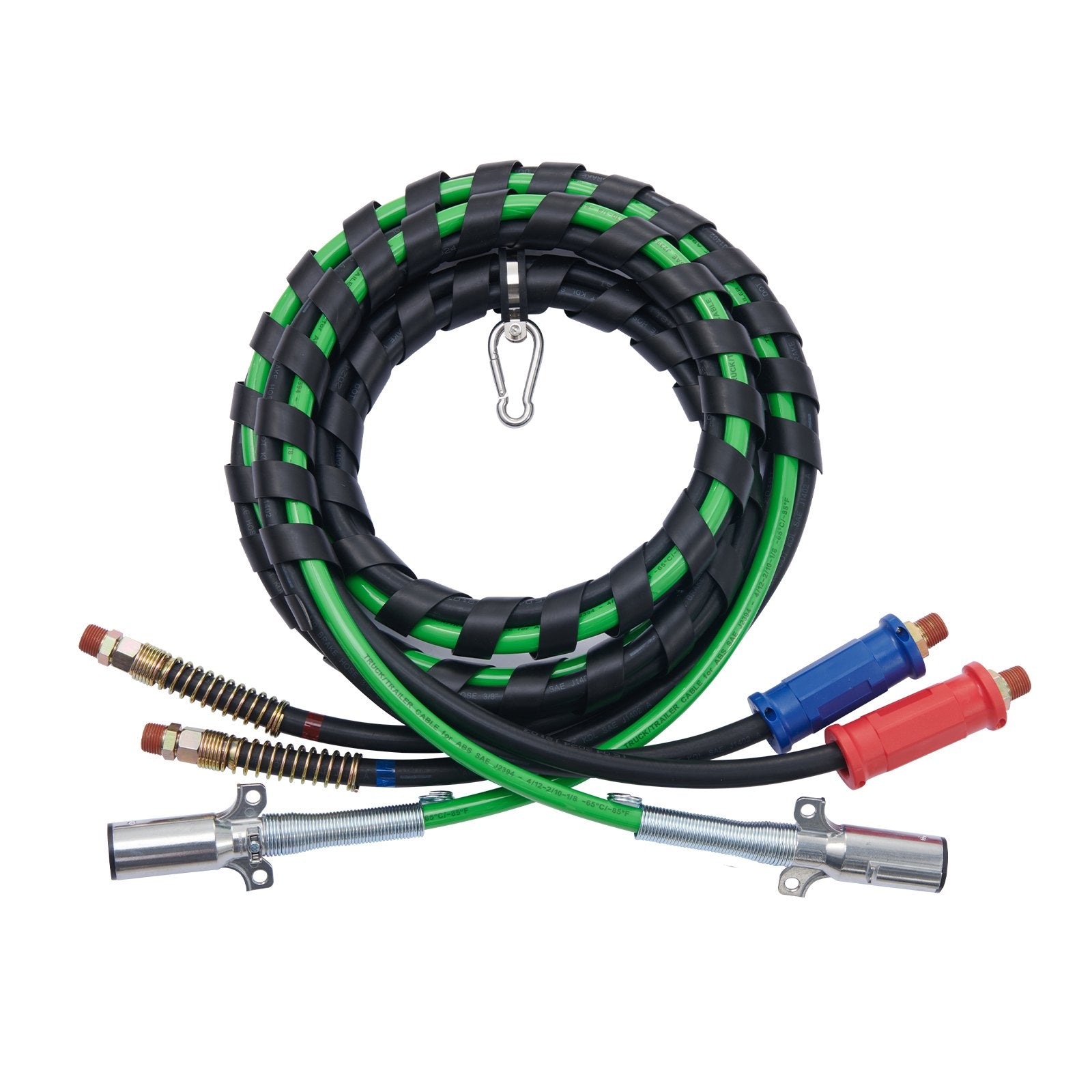 12FT Semi Truck Air Lines Kit, 3-in-1 Air Hoses & ABS Power Line for Semi Truck Trailer Tractor, 7-Way Plug Electrical Cord Cable and Rubber Air Lines Hose Assembly Kit with Hook & Teflon Tape