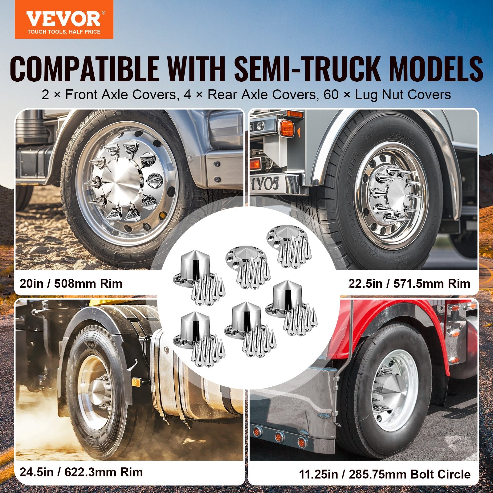 Automotive Decor: VEVOR Rear&Front Axle Cover Combo Kit ABS Lug Nut Covers with Nut Cover Tools