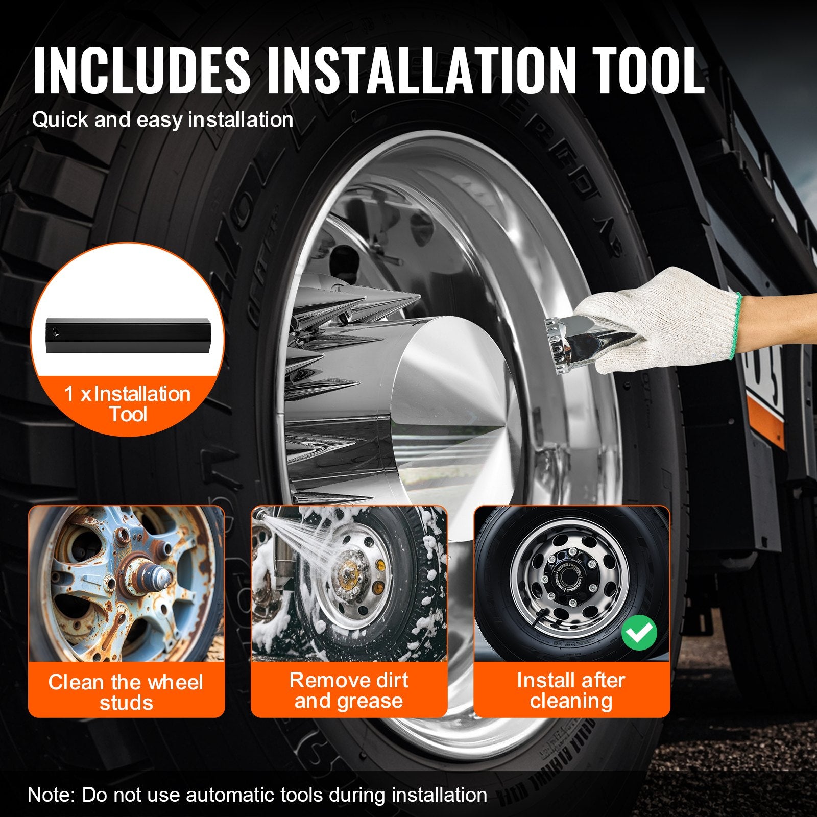 Automotive Decor: VEVOR Rear&Front Axle Cover Combo Kit ABS Lug Nut Covers with Nut Cover Tools