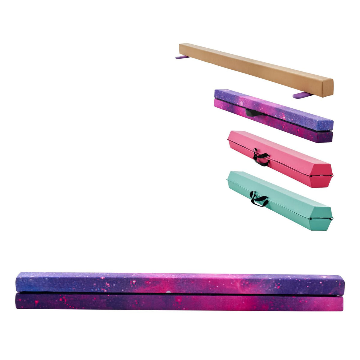 8FT Folding Balance Beam for Kids, 136.1KG Stable Support Gymnastics Floor Beam with Non-Slip Mat, Wood-Core Gymnastics Training Equipment with Anti-Slip Bottom & Carry Bag for Home Gym, Galaxy