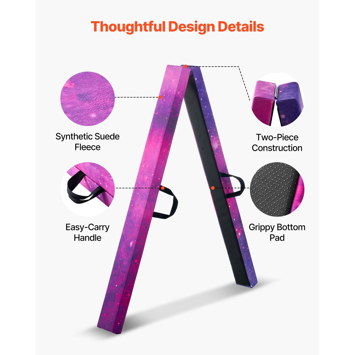 8FT Folding Balance Beam for Kids, 136.1KG Stable Support Gymnastics Floor Beam with Non-Slip Mat, Wood-Core Gymnastics Training Equipment with Anti-Slip Bottom & Carry Bag for Home Gym, Galaxy