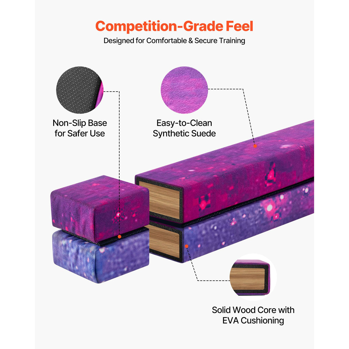 8FT Folding Balance Beam for Kids, 136.1KG Stable Support Gymnastics Floor Beam with Non-Slip Mat, Wood-Core Gymnastics Training Equipment with Anti-Slip Bottom & Carry Bag for Home Gym, Galaxy