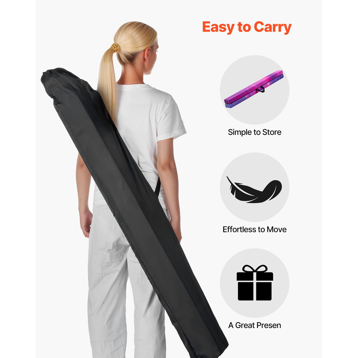8FT Folding Balance Beam for Kids, 136.1KG Stable Support Gymnastics Floor Beam with Non-Slip Mat, Wood-Core Gymnastics Training Equipment with Anti-Slip Bottom & Carry Bag for Home Gym, Galaxy