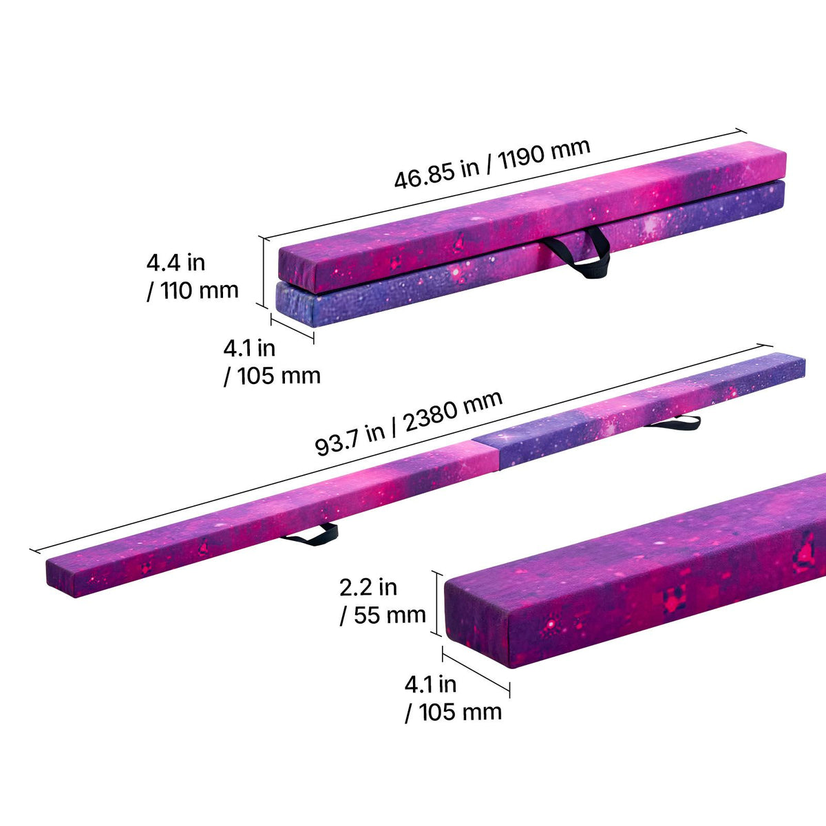 8FT Folding Balance Beam for Kids, 136.1KG Stable Support Gymnastics Floor Beam with Non-Slip Mat, Wood-Core Gymnastics Training Equipment with Anti-Slip Bottom & Carry Bag for Home Gym, Galaxy