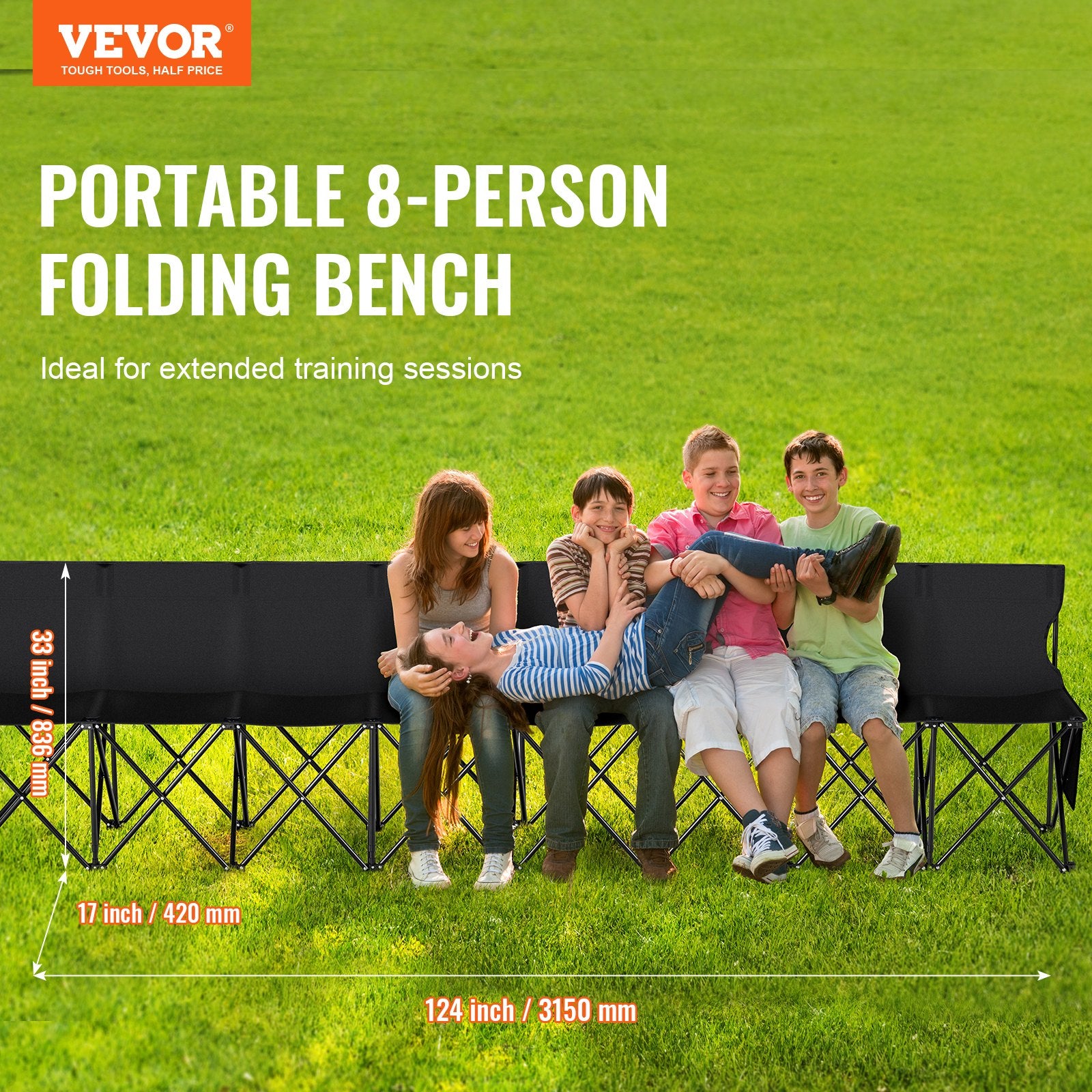 Camp Furniture: VEVOR 8 Seat Portable Folding Sport Bench Outdoor Camping Chair with Carry Bag