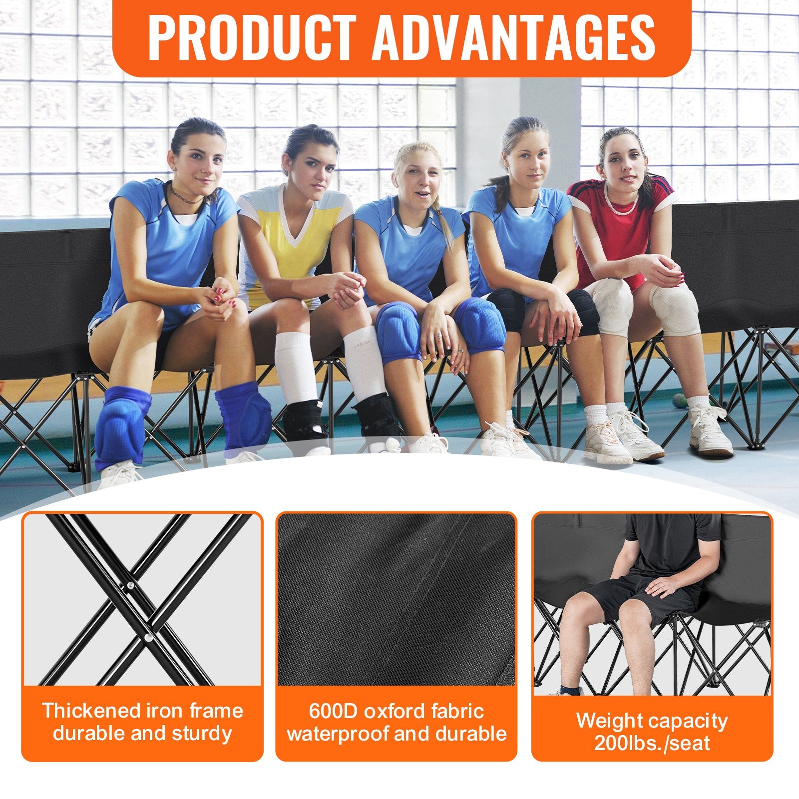 Camp Furniture: VEVOR 8 Seat Portable Folding Sport Bench Outdoor Camping Chair with Carry Bag