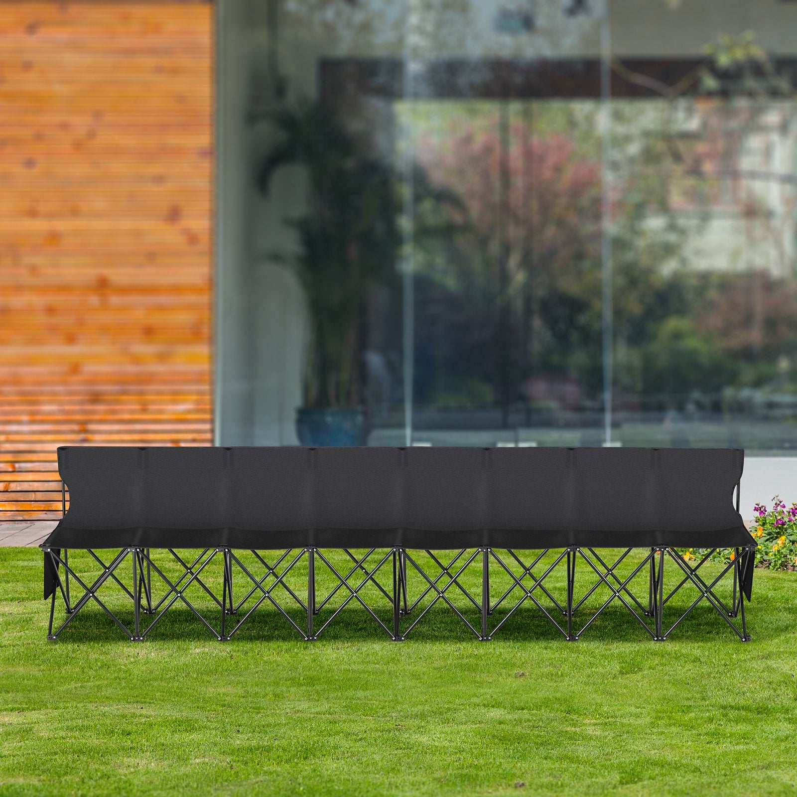 Camp Furniture: VEVOR 8 Seat Portable Folding Sport Bench Outdoor Camping Chair with Carry Bag