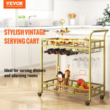 Kitchen & Bathroom DIY: VEVOR 2 Tiers Gold Metal Bar Serving Cart with Wine Rack Glass Holder 120 LBS