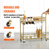 Kitchen & Bathroom DIY: VEVOR 2 Tiers Gold Metal Bar Serving Cart with Wine Rack Glass Holder 120 LBS
