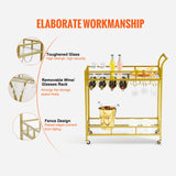 Kitchen & Bathroom DIY: VEVOR 2 Tiers Gold Metal Bar Serving Cart with Wine Rack Glass Holder 120 LBS