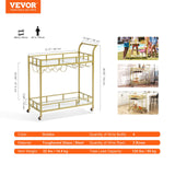 Kitchen & Bathroom DIY: VEVOR 2 Tiers Gold Metal Bar Serving Cart with Wine Rack Glass Holder 120 LBS