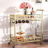 Kitchen & Bathroom DIY: VEVOR 2 Tiers Gold Metal Bar Serving Cart with Wine Rack Glass Holder 120 LBS