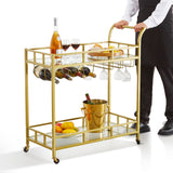 Kitchen & Bathroom DIY: VEVOR 2 Tiers Gold Metal Bar Serving Cart with Wine Rack Glass Holder 120 LBS