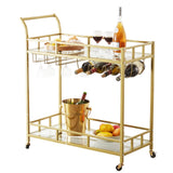 Kitchen & Bathroom DIY: VEVOR 2 Tiers Gold Metal Bar Serving Cart with Wine Rack Glass Holder 120 LBS