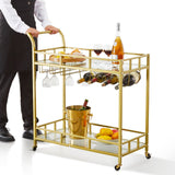 Kitchen & Bathroom DIY: VEVOR 2 Tiers Gold Metal Bar Serving Cart with Wine Rack Glass Holder 120 LBS