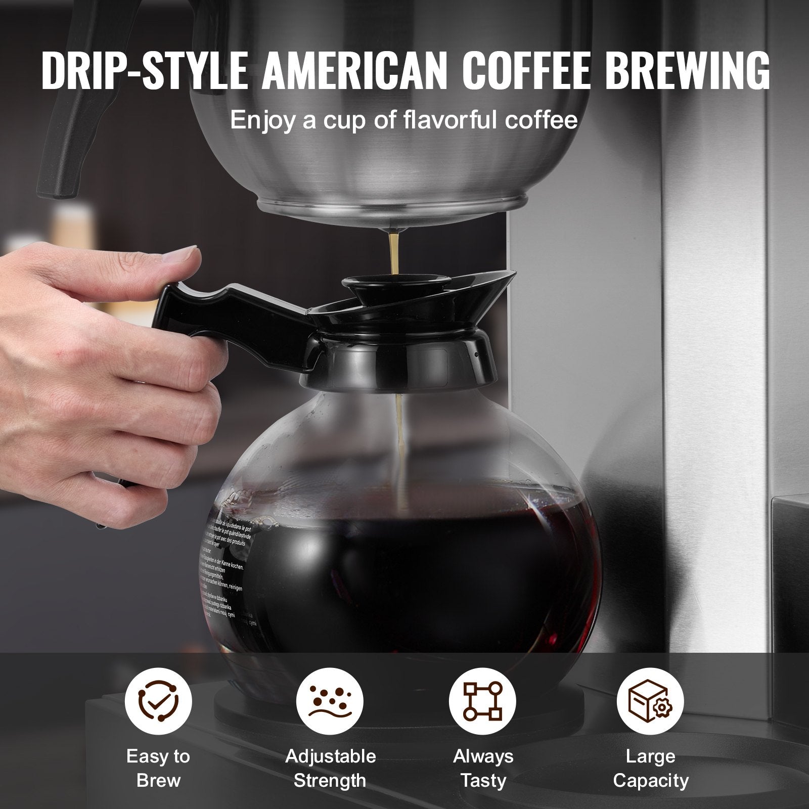 12 Cups Commercial Drip Coffee Maker with 3 Glass Carafes and 3 Warmers