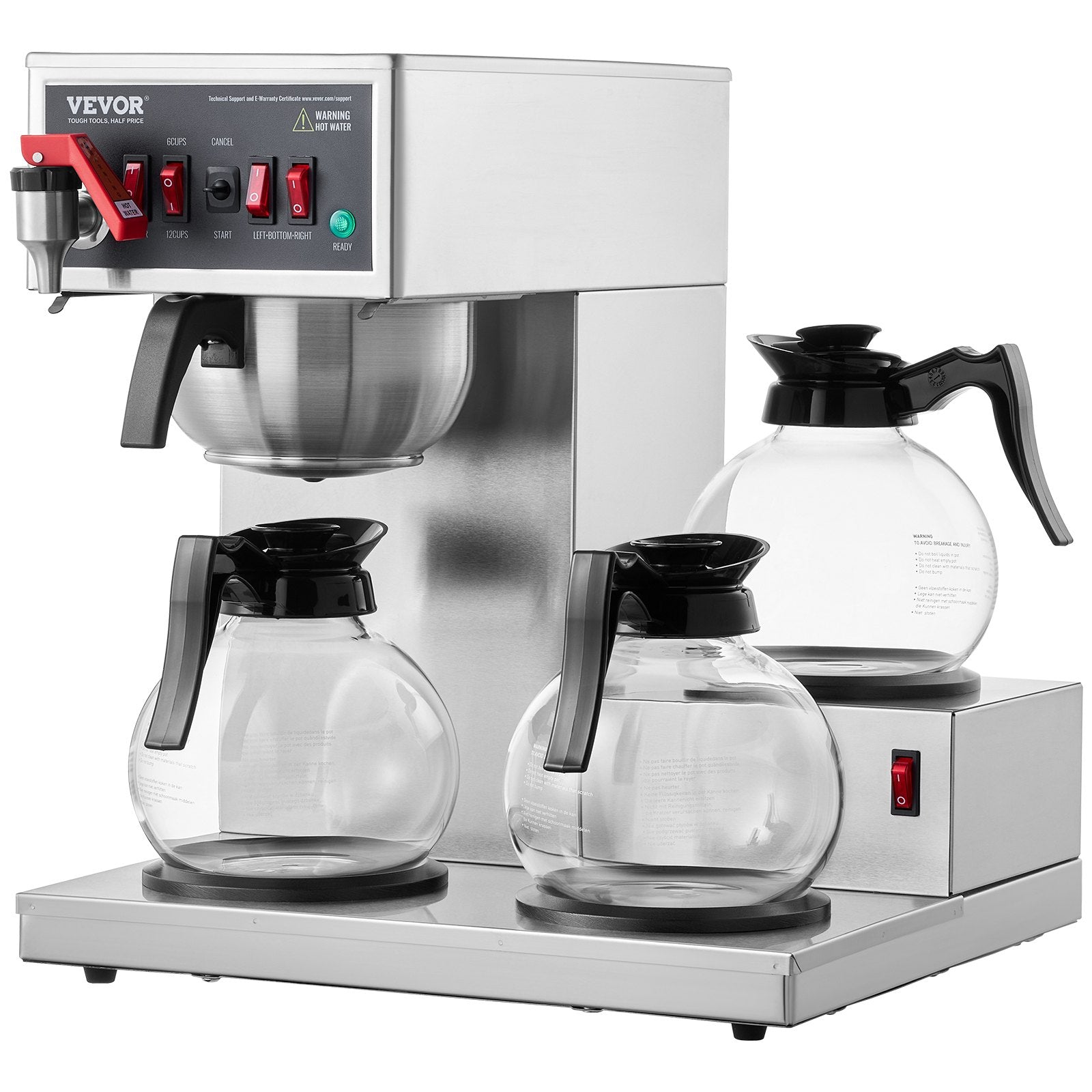12 Cups Commercial Drip Coffee Maker with 3 Glass Carafes and 3 Warmers
