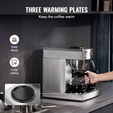 Coffee Machines & Accessories: VEVOR 12 Cups Commercial Drip Coffee Maker with 3 Glass Carafes and 3 Warmers