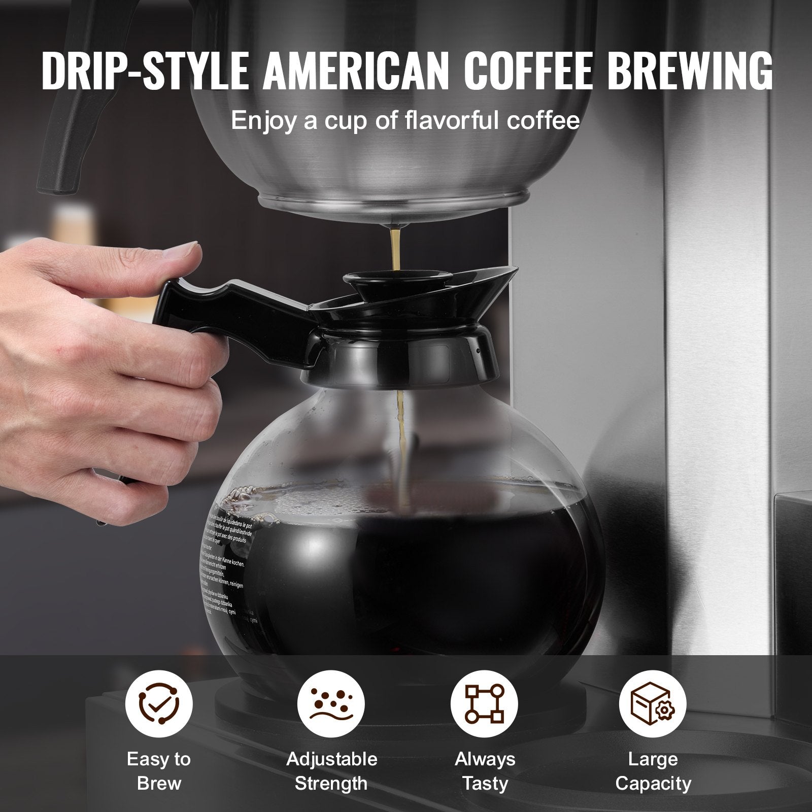 12 Cups Commercial Drip Coffee Maker with 3 Glass Carafes and 3 Warmers