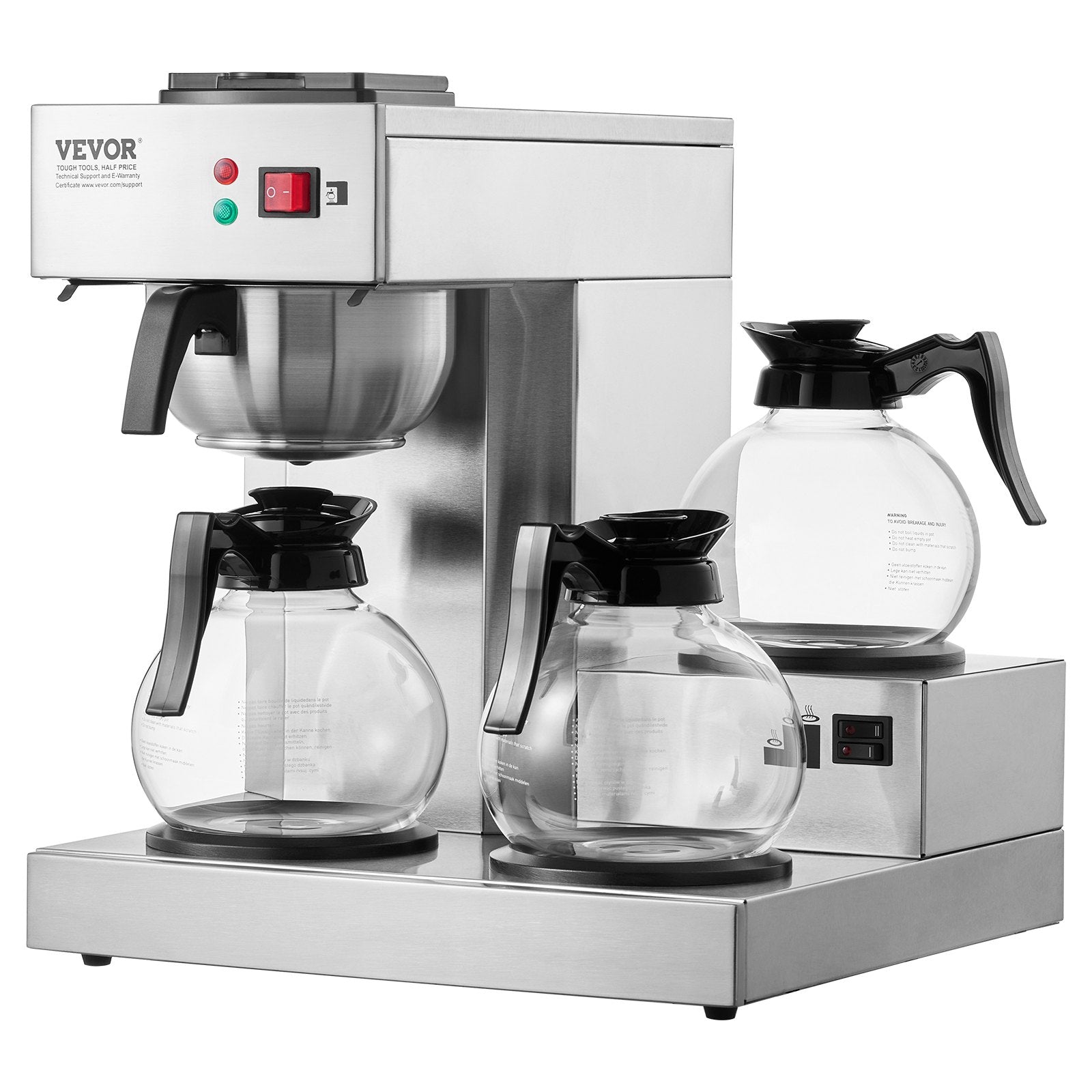 12 Cups Commercial Drip Coffee Maker with 3 Glass Carafes and 3 Warmers