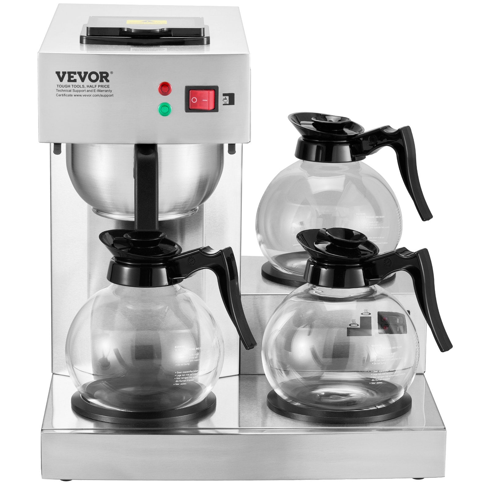 12 Cups Commercial Drip Coffee Maker with 3 Glass Carafes and 3 Warmers