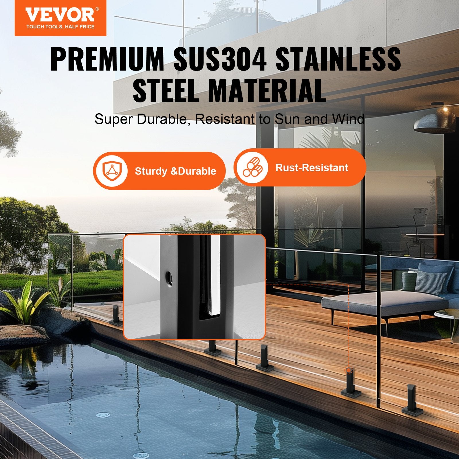 Audio Accessories: VEVOR Glass Clamp, 10 PCS Square Glass Railing Bracket for 0.31 "-0.47 " Tempered Glass, 304 Stainless Steel Glass Mounting Clamp, 0.12” Thick Glass Shelf Bracket for Balcony, Garden, Deck, Stair