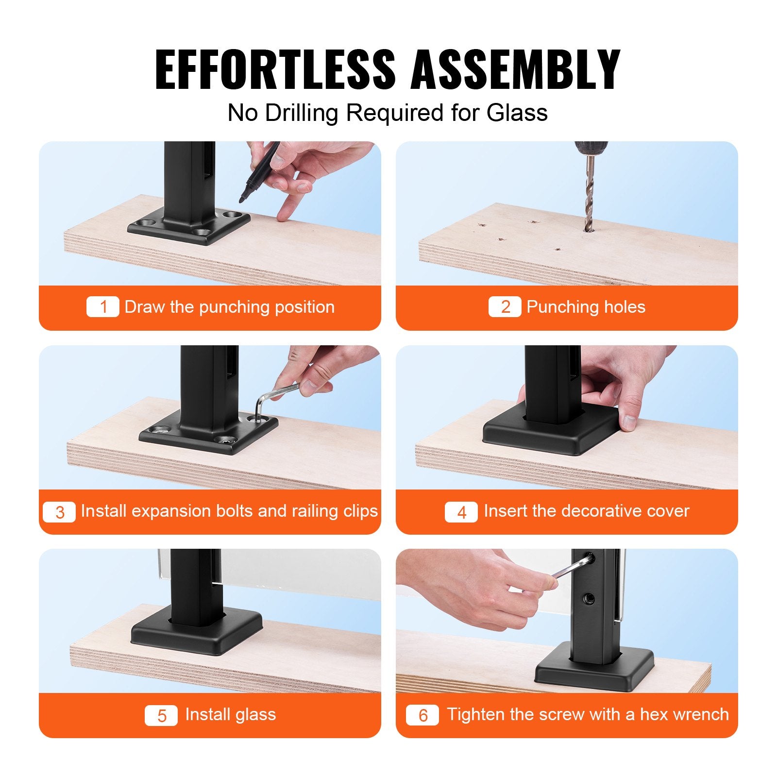 Audio Accessories: VEVOR Glass Clamp, 10 PCS Square Glass Railing Bracket for 0.31 "-0.47 " Tempered Glass, 304 Stainless Steel Glass Mounting Clamp, 0.12” Thick Glass Shelf Bracket for Balcony, Garden, Deck, Stair