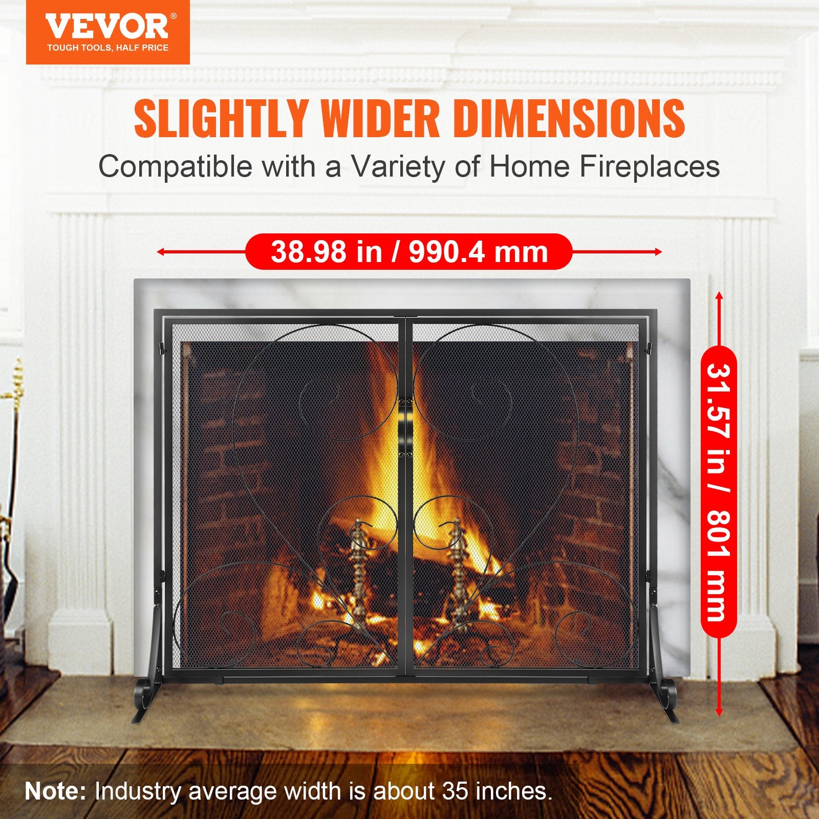 Fire Pits: VEVOR 990x802MM Fireplace Screen 2-Panel Iron Mesh Spark Guard Vintage Black