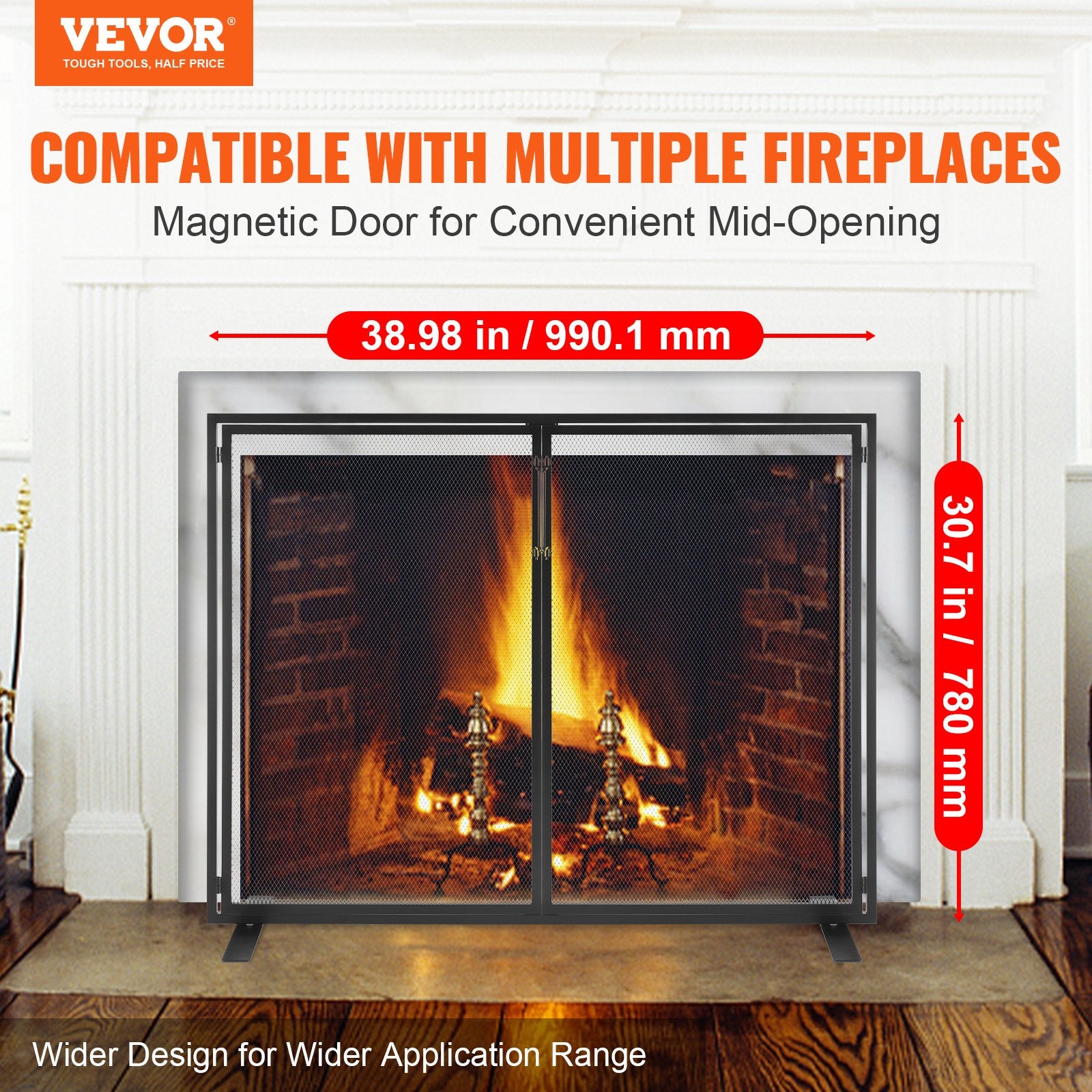 Fire Pits: VEVOR Fireplace Screen 1 Panel with Door, Sturdy Iron Mesh Fireplace Screen, 990(L) x780(H)MM Spark Guard Cover, Simple Installation, Free Standing Fire Fence Grate for Living Room Home Decor Modern