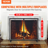 Fire Pits: VEVOR Fireplace Screen 1 Panel with Door, Sturdy Iron Mesh Fireplace Screen, 990(L) x780(H)MM Spark Guard Cover, Simple Installation, Free Standing Fire Fence Grate for Living Room Home Decor Modern