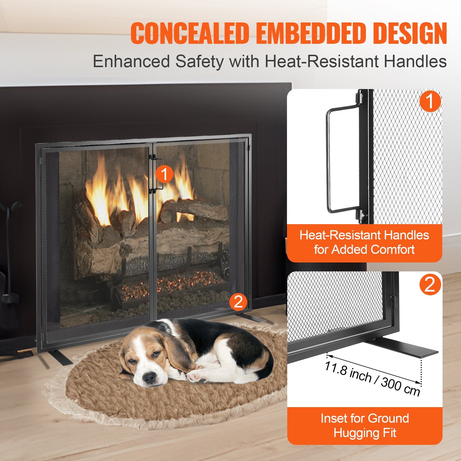 Fire Pits: VEVOR Fireplace Screen 1 Panel with Door, Sturdy Iron Mesh Fireplace Screen, 990(L) x780(H)MM Spark Guard Cover, Simple Installation, Free Standing Fire Fence Grate for Living Room Home Decor Modern