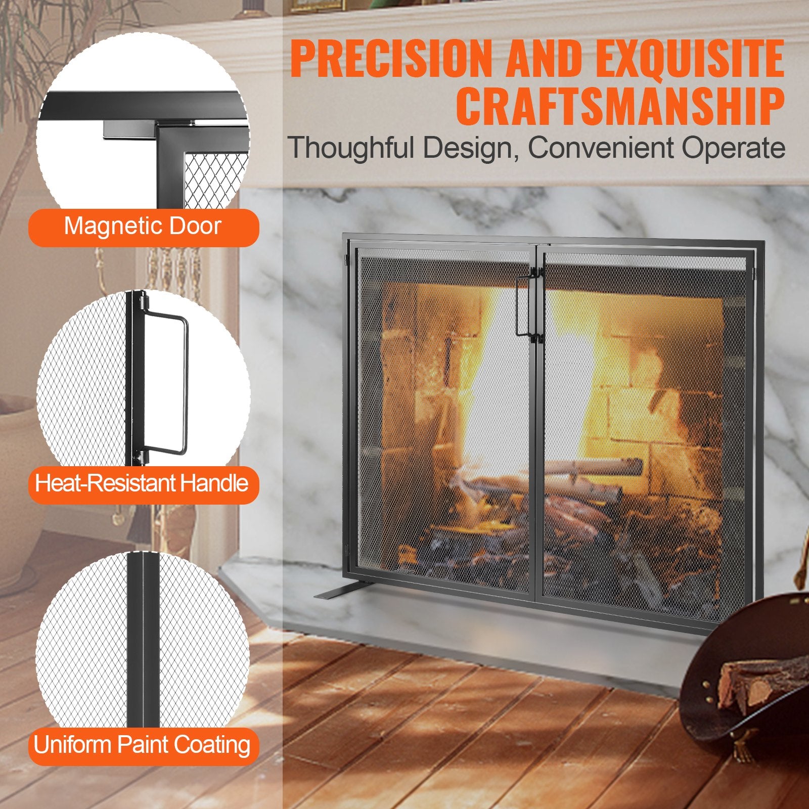 Fire Pits: VEVOR Fireplace Screen 1 Panel with Door, Sturdy Iron Mesh Fireplace Screen, 990(L) x780(H)MM Spark Guard Cover, Simple Installation, Free Standing Fire Fence Grate for Living Room Home Decor Modern