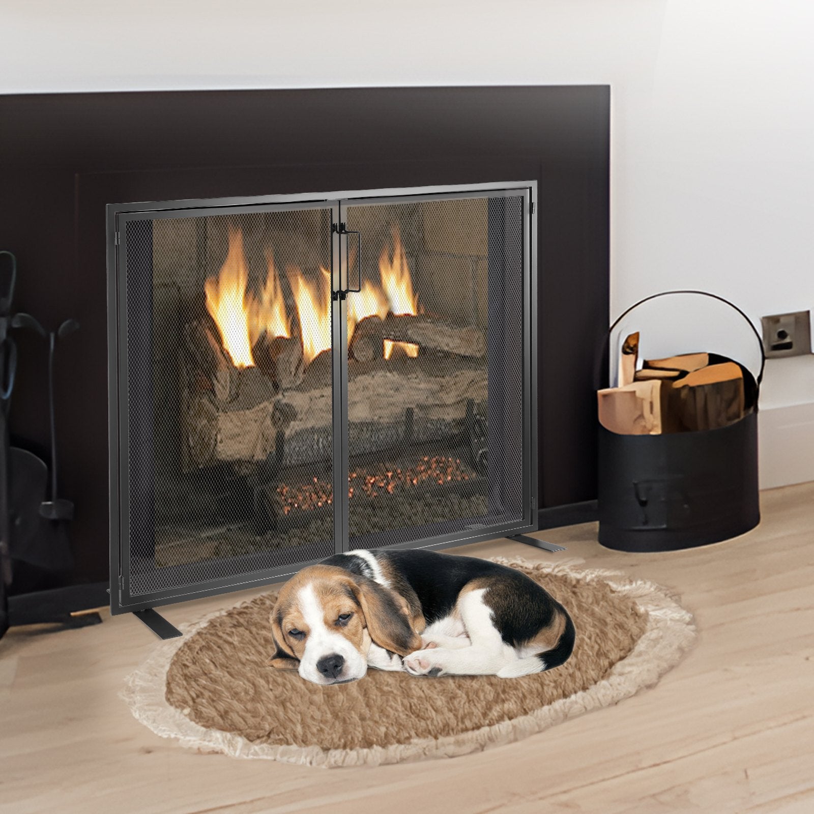 Fire Pits: VEVOR Fireplace Screen 1 Panel with Door, Sturdy Iron Mesh Fireplace Screen, 990(L) x780(H)MM Spark Guard Cover, Simple Installation, Free Standing Fire Fence Grate for Living Room Home Decor Modern