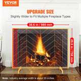 Fire Pits: VEVOR 980x758MM Fireplace Screen 1-Panel Iron Mesh Spark Guard Modern Gold